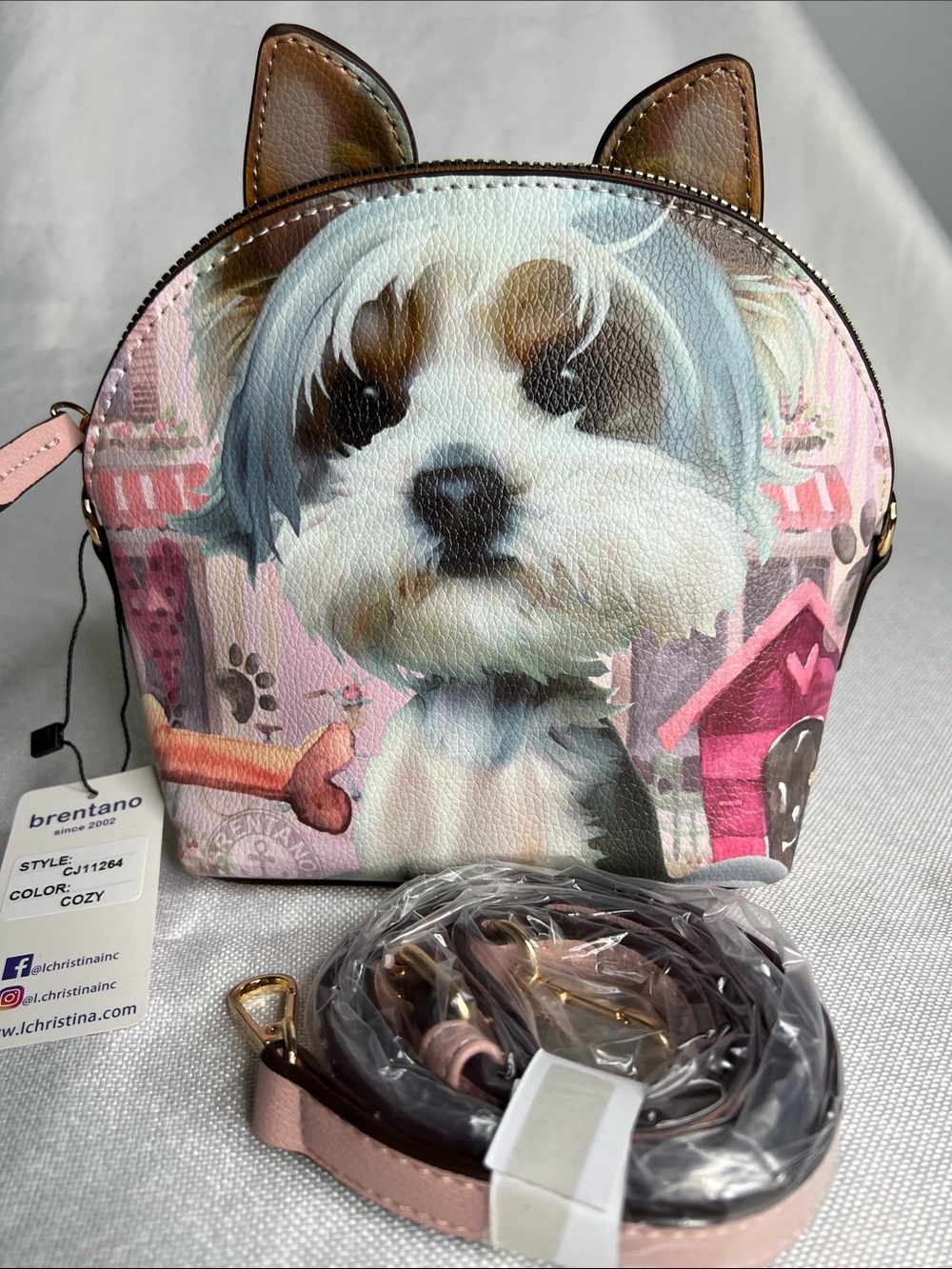 Brentano Pink Dog Print Crossbody Bag with Detachable Strap
